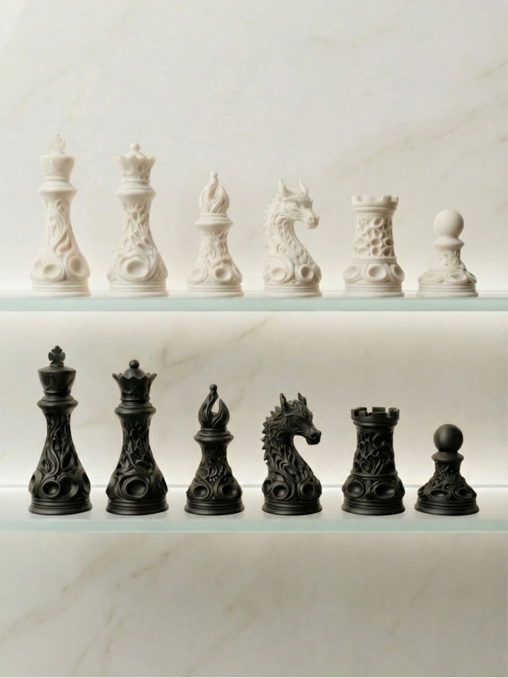 Drago Dragon Chess Set Complete Fantasy Board Game Black & White
